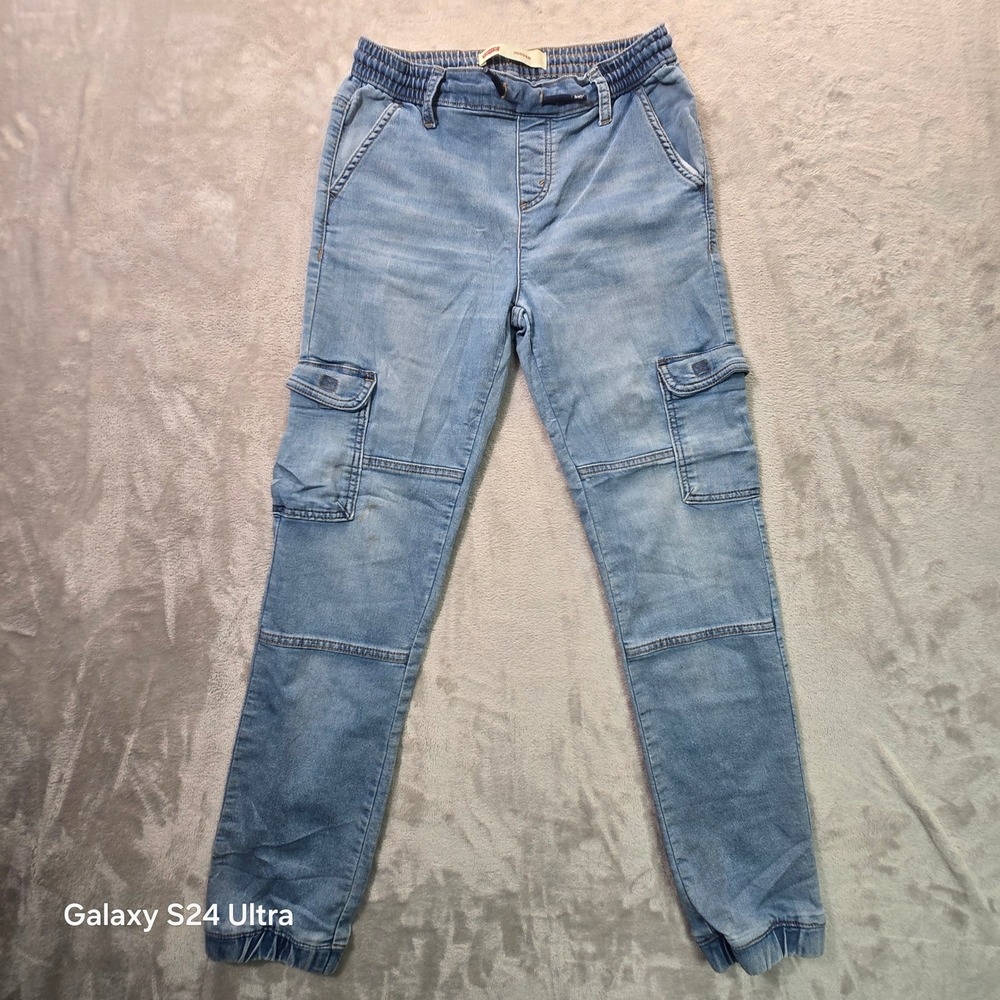 Levis Boys Denim Cargo Joggers Light Wash Elastic Waist Blue Size L 12-13 YRS